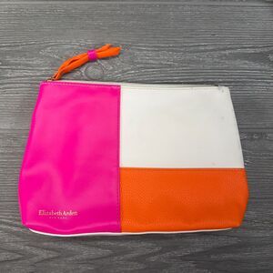 Elizabeth Arden New York Cosmetic Makeup Zipper Bag Pouch Hot Pink Orange White